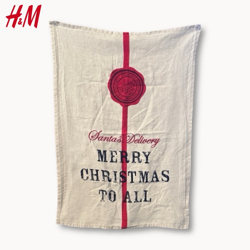 H&M Santa's Delivery Merry Christmas Linen Tea Towel